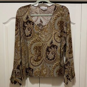 Claudia Richard Brown Paisley V-Neck Blouse
